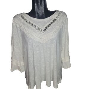 Philosophy White Ruffled Short Sleeve with Lace Cutout Neckline 2X